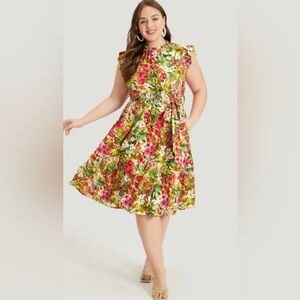 NWT Floral  Mock neck with frilled  Trim Summer Dress size 3X 🌹🌸🌺 BC BAG 01